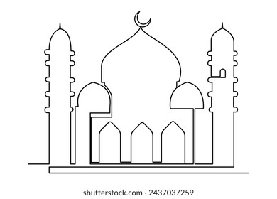 Continuous one line drawing Ramadan kareem symbol. mosque line concept. Eid Mubarak, Eid Fitr vector minimalist design islamic mosque outline ornament background. 
mosque line concept
