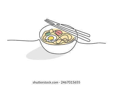 Continuous one line drawing Ramyeon Korean cuisine concept. Single line draw design vector graphic illustration.