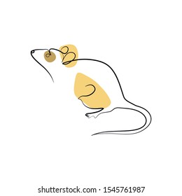 Continuous one line drawing rat, Chinese Zodiac Sign Year of Rat, Happy Chinese New Year 2020, decorations for greeting card, logo, posters, print, tattoo, single line on white background.