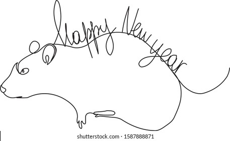 Continuous one line drawing rat, Chinese Zodiac Sign Year of Rat, Happy Chinese New Year 2020, decorations for greeting card, logo, posters, print, tattoo, single line on white background.