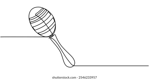 Continuous one line drawing rattle toy. Baby, infant plastic toy. Children education, growth and development concept. Baby rattle. Classic rattle toy. Rattle toy in continuous one line art style.