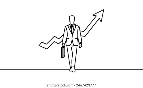Continuous one line drawing. Reach the target. Businessman climbing stairs to the target. Concept business