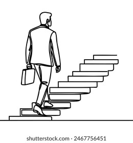 Continuous one line drawing. Reach the target. Businessman climbing stairs to the target. Concept business vector illustration.
