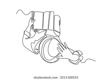 Continuous one line drawing reading book concept. Doodle vector illustration.