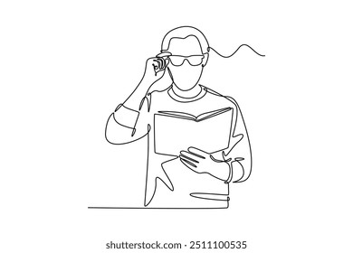 Conceito de livro de leitura de desenho contínuo de uma linha. Ilustração vetorial de rabiscar.