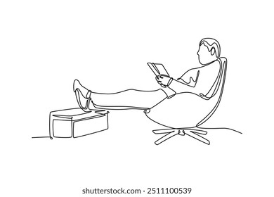 Continuous one line drawing reading book concept. Doodle vector illustration.