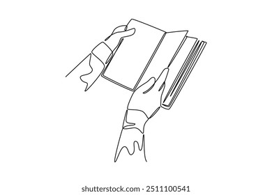 Concepto de libro de lectura de dibujo continuo de una línea. Ilustración vectorial Doodle.