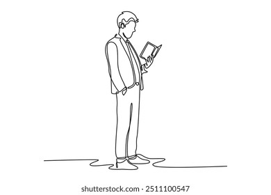 Concepto de libro de lectura de dibujo continuo de una línea. Ilustración vectorial Doodle.