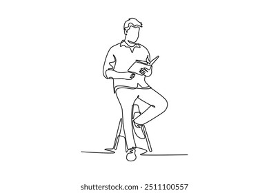 Conceito de livro de leitura de desenho contínuo de uma linha. Ilustração vetorial de rabiscar.