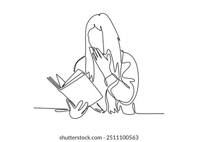 Continuous one line drawing reading book concept. Doodle vector illustration.