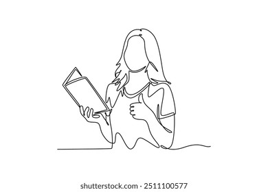 Continuous one line drawing reading book concept. Doodle vector illustration.