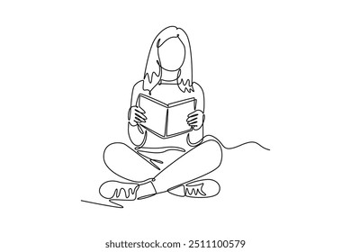 Conceito de livro de leitura de desenho contínuo de uma linha. Ilustração vetorial de rabiscar.