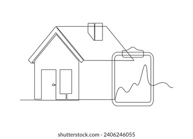 Continuous one line drawing Real estate business concept. Doodle vector illustration.