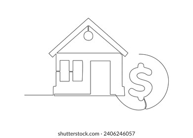 Continuous one line drawing Real estate business concept. Doodle vector illustration.