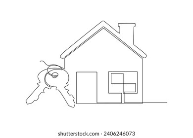 Kontinuierliches, einzeilige Zeichnen des Immobiliengeschäftes. Doodle, Vektorgrafik.