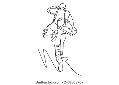 Continuous one line drawing of Rear view of the rescue team carrying relief items while running. Saving lives or emergency accident. Health, care, teamwork. Single line draw design vector illustration