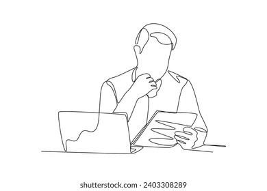 Continuous one line drawing Recruitment or hiring process concept. Doodle vector illustration.