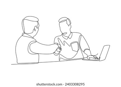 Continuous one line drawing Recruitment or hiring process concept. Doodle vector illustration.