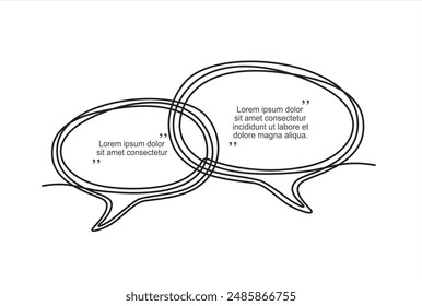 Continuous one line drawing of rectangular speech bubble, Black and white vector minimalistic linear illustration made of one line	