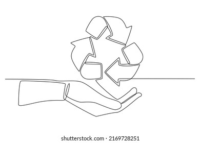 Continuous one line drawing recycle icon the hand  Eco packaging concept  Single line draw design vector graphic illustration 