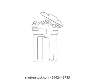 Continuous one line drawing of recycle bin home appliance. One line of trash can. kitchenware concept continuous line art. Editable outline.