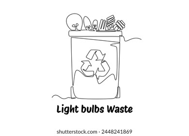 Continuous one line drawing recycle bin and waste concept. Doodle vector illustration.