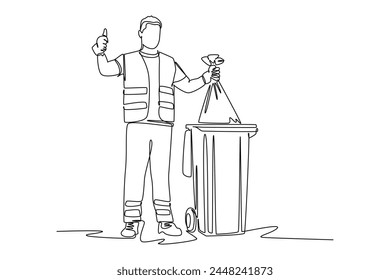 Continuous one line drawing recycle bin and waste concept. Doodle vector illustration.