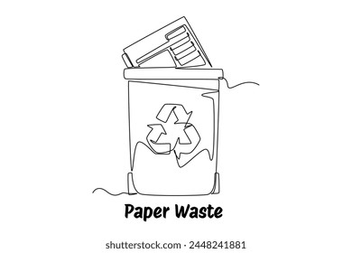 Continuous one line drawing recycle bin and waste concept. Doodle vector illustration.