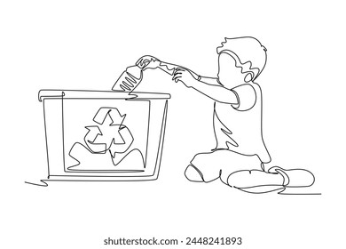 Continuous one line drawing recycle bin and waste concept. Doodle vector illustration.