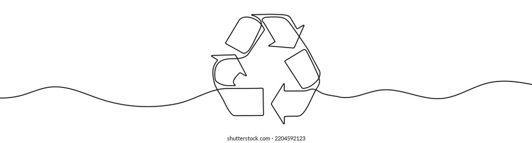 Símbolo continuo de reciclado de planos de una línea. Icono de reciclaje lineal. Concepto de ecología. Ilustración vectorial. Flechas de reciclaje lineal