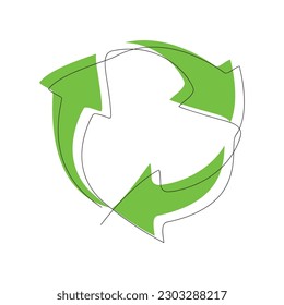 Continuous one line drawing recycling symbol. Ecology concept. Vector illustration.