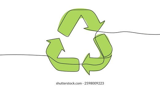 Continuous one line drawing recycling symbol. Recycling linear icon. Ecology concept. Vector illustration. Linear recycling arrows