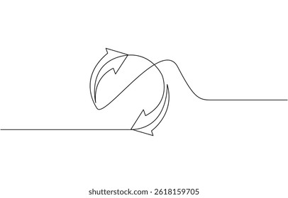 Continuous one line drawing recycling symbol. Recycling linear icon, Round frame with arrows, abstract vector continuous line drawing arrow icon. Premium vector illustration.