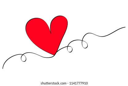 continuous one  line drawing of red heart vector eps.10
