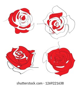 Continuous one line drawing of Red rose isolated on white background. vector illustration for banner, poster, web, template, valentine's card, wedding.