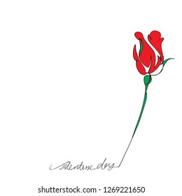 Continuous one line drawing of Red rose isolated on white background. vector illustration for banner, poster, web, template, valentine's card, wedding.