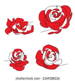 Continuous one line drawing of Red rose isolated on white background. vector illustration for banner, poster, web, template, valentine's card, wedding.