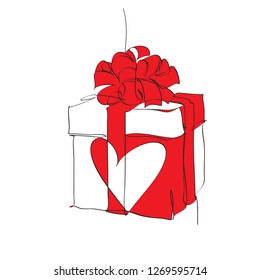 Continuous one line drawing of Red and White Gift Box eisolated on white background. vector illustration for banner, poster, web, template, valentine's card, wedding.