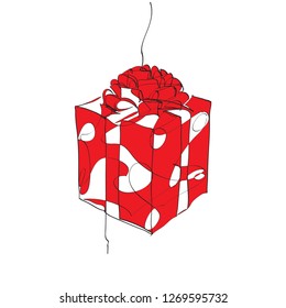 Continuous one line drawing of Red and White Gift Box eisolated on white background. vector illustration for banner, poster, web, template, valentine's card, wedding.