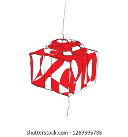 Continuous one line drawing of Red and White Gift Box eisolated on white background. vector illustration for banner, poster, web, template, valentine's card, wedding.
