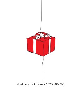 Continuous one line drawing of Red and White Gift Box eisolated on white background. vector illustration for banner, poster, web, template, valentine's card, wedding.