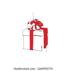 Continuous one line drawing of Red and White Gift Box eisolated on white background. vector illustration for banner, poster, web, template, valentine's card, wedding.