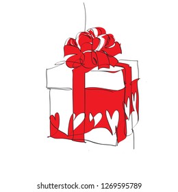 Continuous one line drawing of Red and White Gift Box eisolated on white background. vector illustration for banner, poster, web, template, valentine's card, wedding.