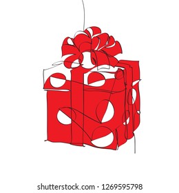 Continuous one line drawing of Red and White Gift Box eisolated on white background. vector illustration for banner, poster, web, template, valentine's card, wedding.