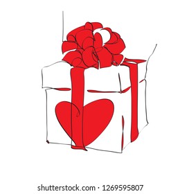 Continuous one line drawing of Red and White Gift Box eisolated on white background. vector illustration for banner, poster, web, template, valentine's card, wedding.