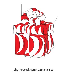 Continuous one line drawing of Red and White Gift Box eisolated on white background. vector illustration for banner, poster, web, template, valentine's card, wedding.