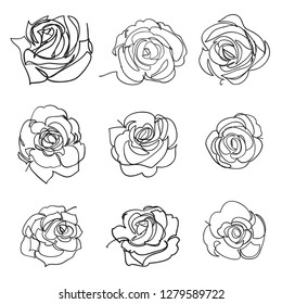 Continuous one line drawing of Red rose isolated on white background. vector illustration for banner, poster, web, template, valentine's card, wedding.