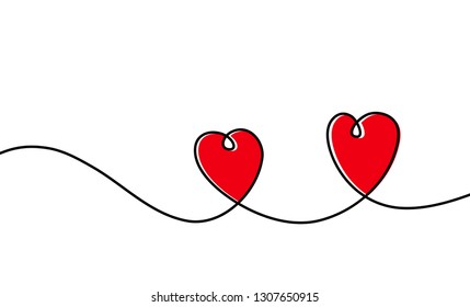 Continuous one line drawing of red heart isolated on white background. Vector illustration