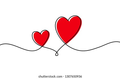 Continuous one line drawing of red heart isolated on white background. Vector illustration