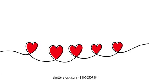 Continuous one line drawing of red heart isolated on white background. Vector illustration